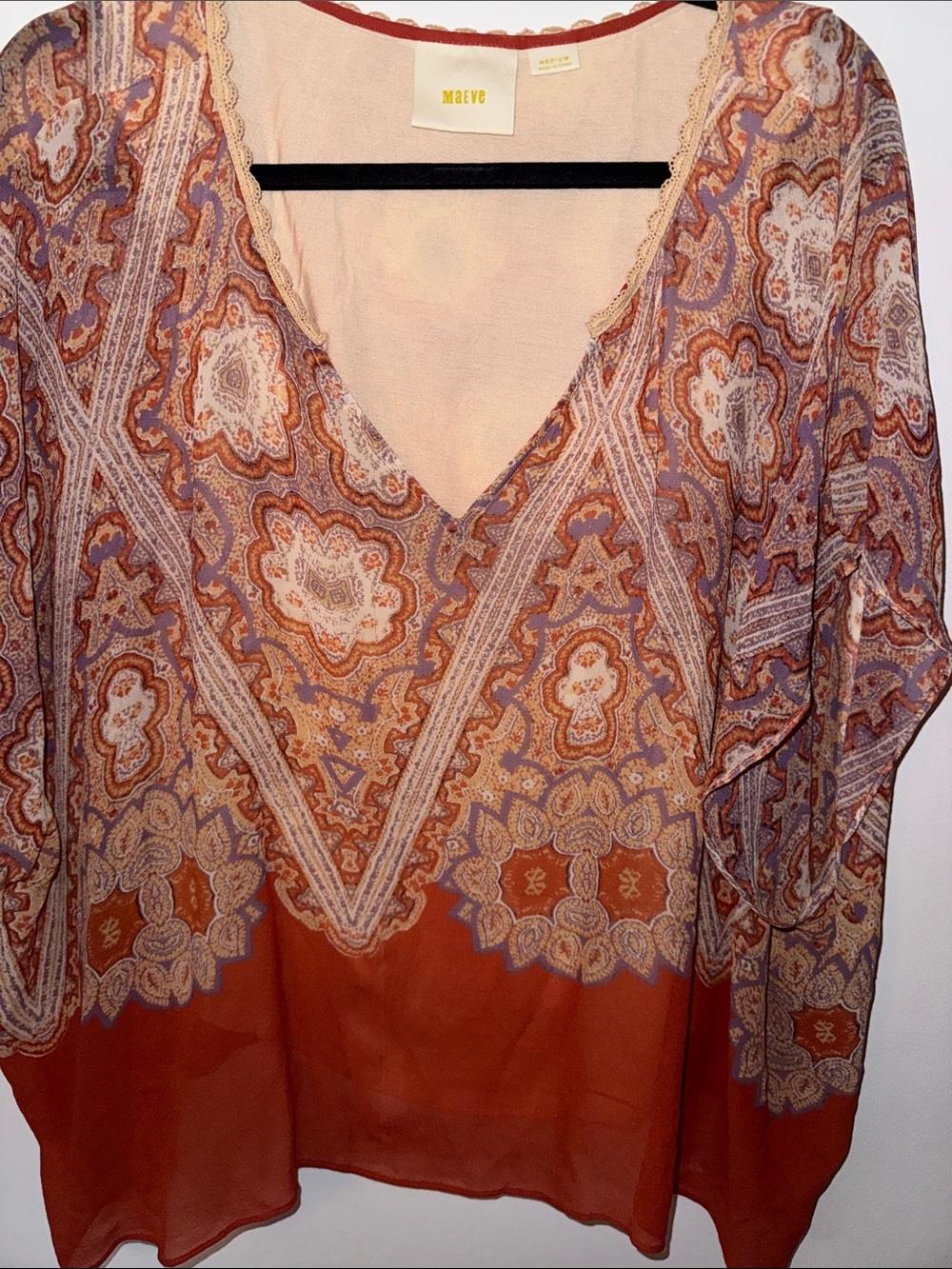 Maeve Boho V-Neck Paisley Tunic Top in Rust - Picture 3 of 6